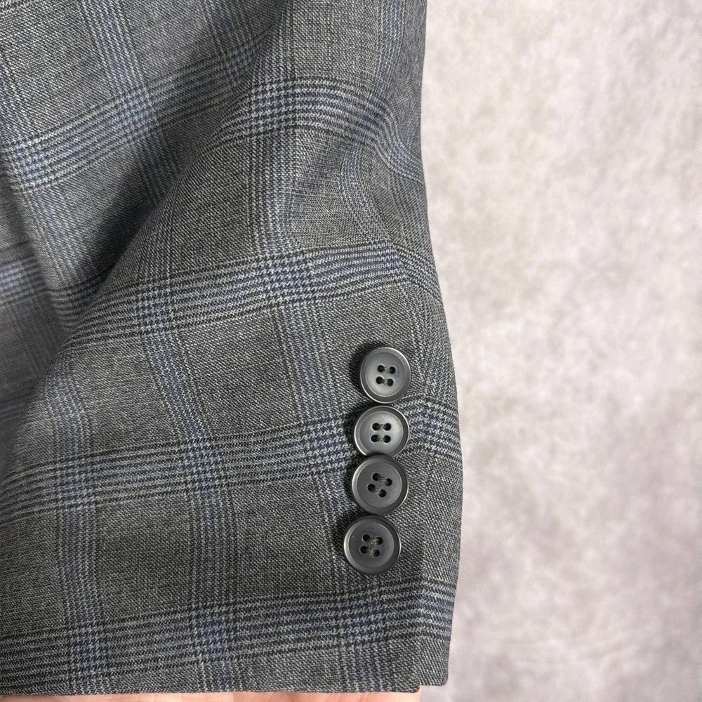 Collection by Michael Strahan Suit Jacket Grey Blue Glen Plaid‎ Wool Blend 46L